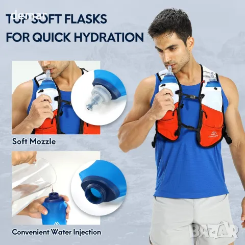 Хидратираща жилетка за бягане Haimont с 2 TPU меки колби, 5 л, оранжева, L, снимка 5 - Други спортове - 48418266