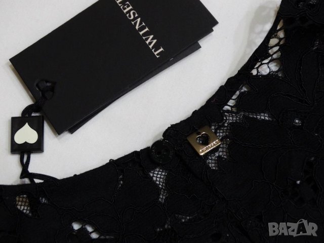 НОВА! Twinset Lace Black Dress Luxury Exclusive Collection Дамска Дантелена Рокля Размер 38, снимка 9 - Рокли - 32885010