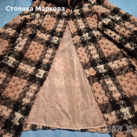 Красиво палто тип плетка в розово, снимка 6 - Палта, манта - 51616087