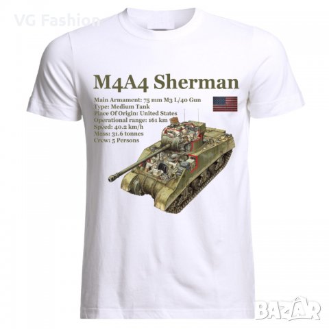 Мъжка Тениска Танк M4A4 Sherman Tank Panzer Armure WW2 Army War USA, снимка 2 - Тениски - 28311986