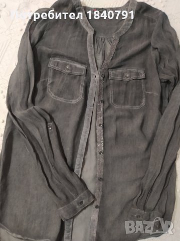 Спортно елегантна блуза Street One, № 44 (XL) – сиво, избелял тип дънков ефект, снимка 3 - Ризи - 32260889