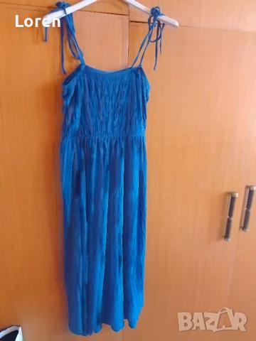 Синя дълга рокличка над глезените памук, снимка 2 - Рокли - 51081619