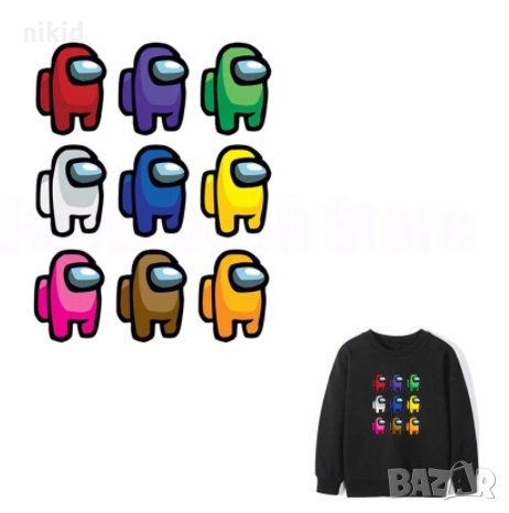 лист с 9 бр Амонг Ус Ъс Among Us щампа термо апликация картинка за дреха блуза чанта