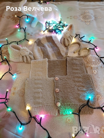 Ръчно плетен комплект за новородено 0-3месеца, снимка 2 - Детски комплекти - 52592707