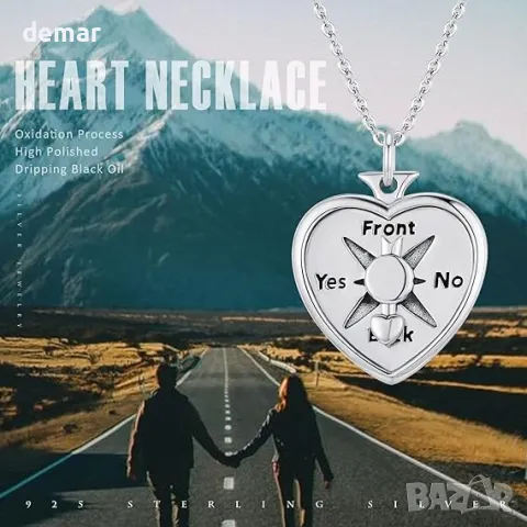 CRWENG Компас Колие за жени 925 стерлингово сребро Любовен компас, снимка 5 - Колиета, медальони, синджири - 49025898