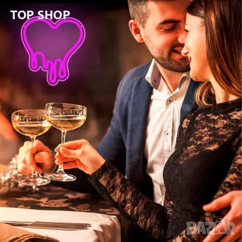 Неонов знак със сърце, розов LED знак със сърце, USB, димируем, с 12 цветни маркера, снимка 7 - Декорация за дома - 49522734