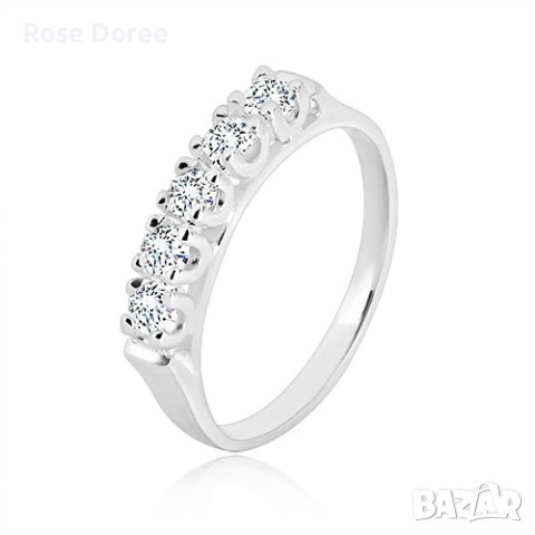 Красив сребърен пръстен проба 925 с пет циркония тип халка, снимка 1 - Пръстени - 43172110