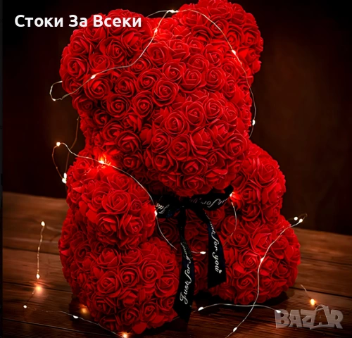 Плюшено мече с LED рози - романтичен подарък 25 см, снимка 2 - Декорация за дома - 53002813