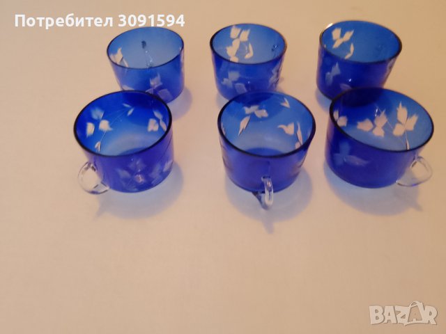 Чаши,за кафе чай от син  БОХЕМСКИ КРИСТАЛ , снимка 8 - Други ценни предмети - 43126197