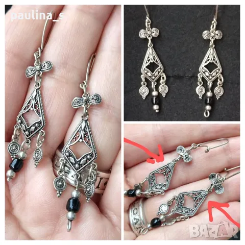 Два различни чифта / Етно винтидж сребърни обеци проба 925 , снимка 2 - Обеци - 40828681