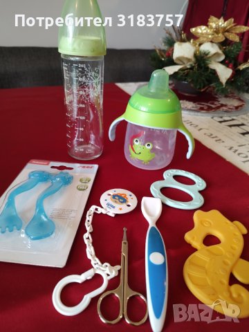 Лот Бебешки аксесоари - шишета, виличка, лужичка, гризалки, ночижичка, снимка 2 - Прибори, съдове, шишета и биберони - 43804895