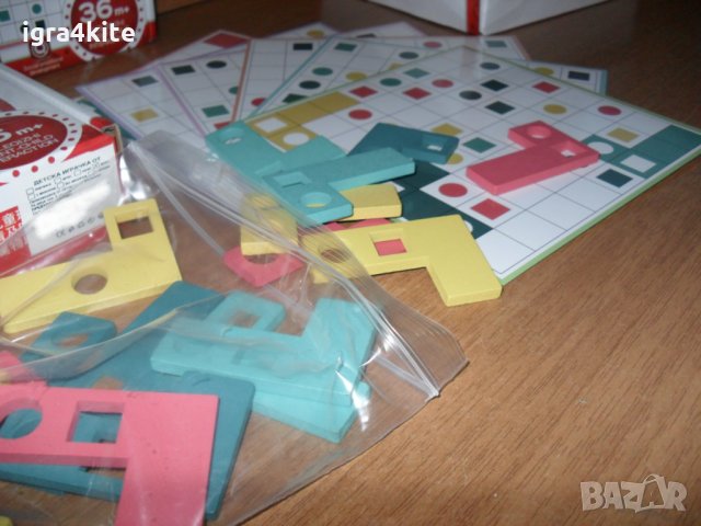 Логическа интересна дървена игра с геометрични фигури и двустранни шаблони., снимка 8 - Образователни игри - 34840470