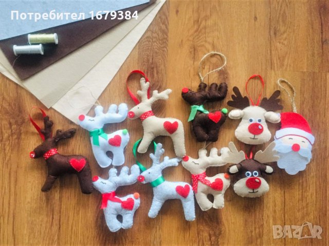 Коледна декорация / Коледни играчки за елха от филц ръчна изработка елен, снимка 6 - Декорация за дома - 34909867