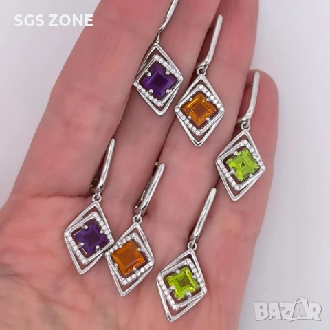 СРЕБЪРЕНИ ОБЕЦИ ОТ ТАЙЛАНД СЪС АМЕТИСТ ПЕРИДОТ ЦИТРИН