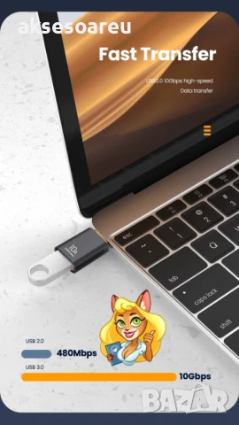 Мини висококачествен преходник 10 A от USB Type A към USB 3.0 C адаптер конвертор Конектор Macbook, снимка 9 - Кабели и адаптери - 50523296