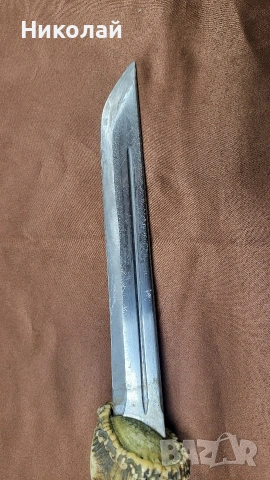 Огромен масивен ловен нож кания месинг и рог дръжка, снимка 6 - Ножове - 53175298