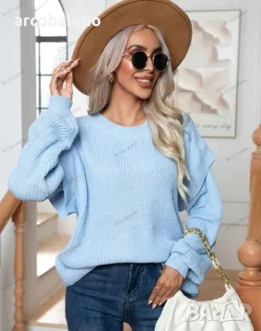 Дамски свободен плетен пуловер с отворени рамене и дълги ръкави, 3цвята, снимка 7 - Блузи с дълъг ръкав и пуловери - 42678499