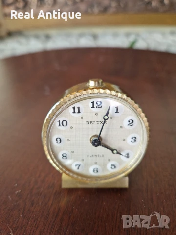 Рядък антикварен колекционерски бронзов мини механичен будилник Deluxe , снимка 2 - Антикварни и старинни предмети - 50605474