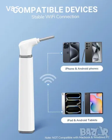 Безжичен отоскоп ScopeAround със светлинна ушна камера, 3,9 мм камера с инструменти wifi, снимка 6 - Други - 48302770