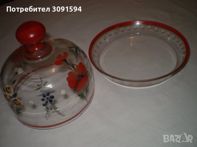 Ретро Ръчно рисувана стъклена чиния с капак , снимка 8 - Други ценни предмети - 40208947