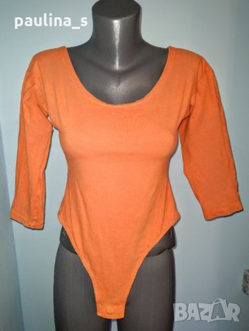 Памучно еластично боди в цвят Портокал / оранжево боди , снимка 2 - Блузи с дълъг ръкав и пуловери - 28332488