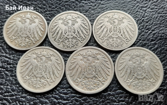 Стара монета/и 10 пфенига 1900,1901,1906,1907 и 1908 г. Германия , снимка 4 - Нумизматика и бонистика - 52396431