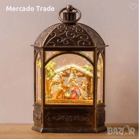 Коледен музикален фенер Mercado Trade, LED светлина, Бяла топла, Бронз