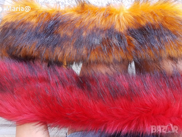 Жълта Пухена яка Еко косъм.75 см.и 1 м.дълга. Пух за качулка Дълъг Изкуствен. Якичка Яки цветове, снимка 2 - Шапки - 26744273