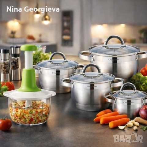 Комплект 4 тенджери + подарък ръчен чопър 