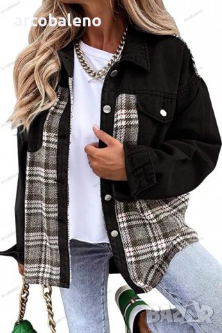 Дамско дънково яке (риза) с дълъг ръкав и копчета на риза, 3цвята