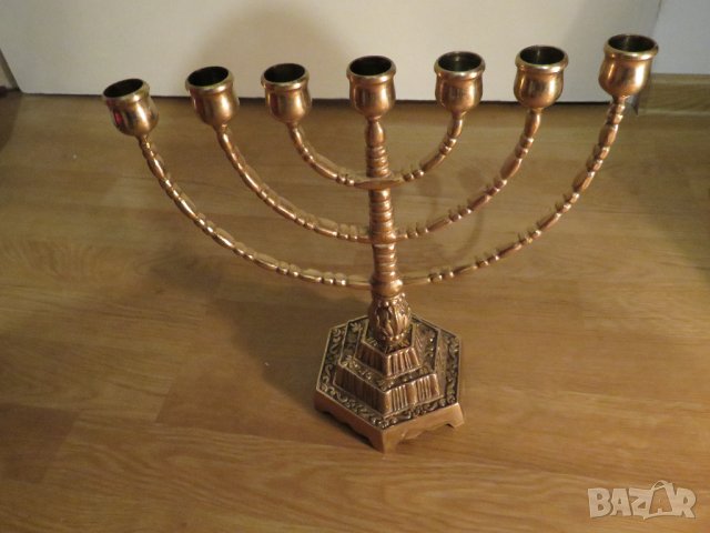 Голям бронзов свещник МЕНОРА  28х 29см. - еврейски седемсвещник - внос от Израел, Йерусалим, снимка 1 - Антикварни и старинни предмети - 35483515