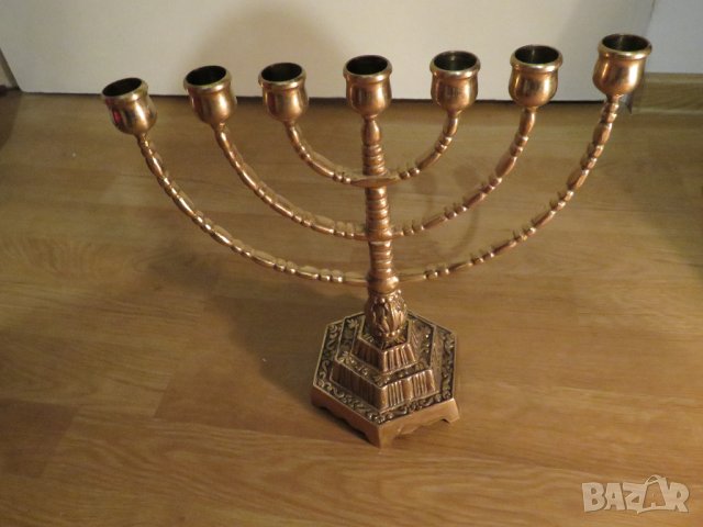 Голям бронзов свещник ханука  МЕНОРА  28х 29см. - еврейски седемсвещник - внос от Израел, Йерусалим