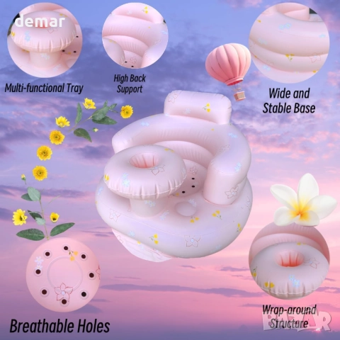 Надуваем бебешки диван с плюшен калъф за бебета 4-24 месеца, снимка 5 - Други - 52075107