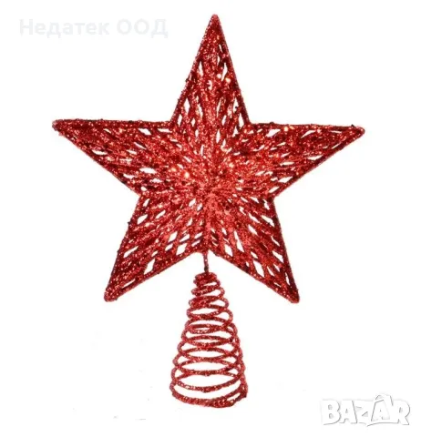 Връх за коледна елха, звезда, червен, 23 см