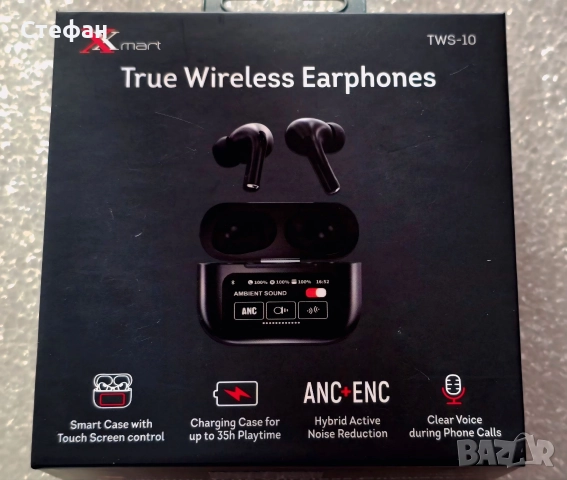 Безжични слушалки Xmart – TWS-10, ANC, Екран, Черни , снимка 2 - Слушалки и портативни колонки - 52953512