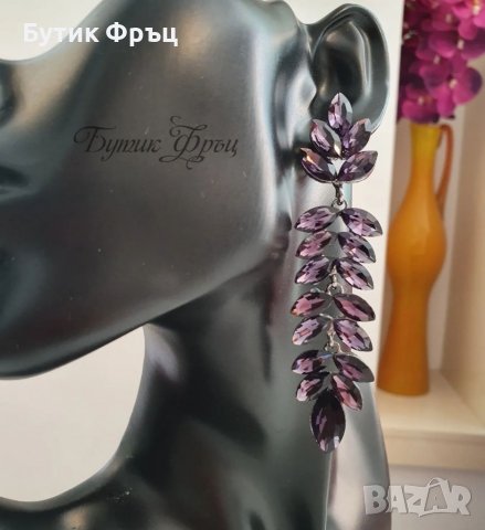 Обеци лилави кристали , снимка 2 - Обеци - 36969635