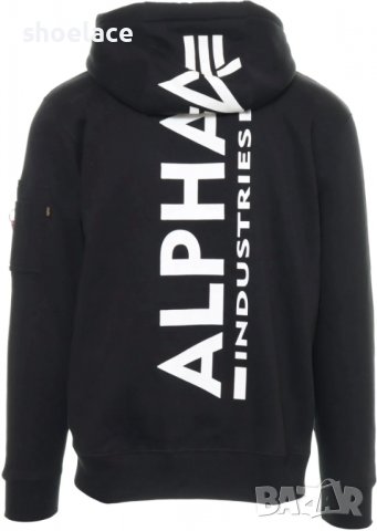 Alpha Industries Back Print Hoodie оригинален суичър черен, снимка 1 - Суичъри - 39575870