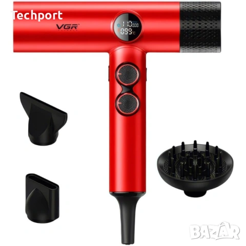 Професионален сешоар VGR V-401 с LED дисплей – Червен, снимка 2 - Сешоари - 53588852