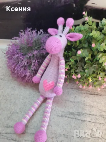 Подаръци за Св. Валентин. Плетена играчка Жираф, Ръчно изработена, Перфектен подарък, снимка 6 - Плюшени играчки - 48065228