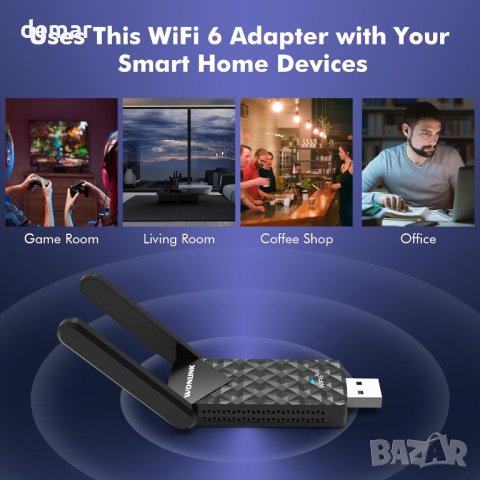 WiFi6 адаптер 1800Mbps двулентов 2,4 GHz и 5,8 GHz, USB3.0, снимка 6 - Кабели и адаптери - 43101071
