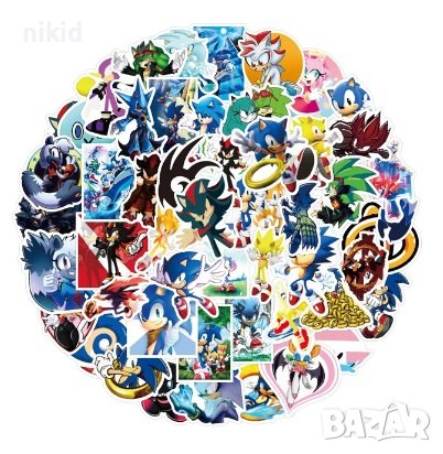 # 2 вид:  50 бр Соник Sonic самозалепващи лепенки стикери за украса декор картонена торта и др, снимка 7 - Други - 31957931