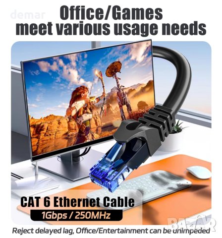 Ethernet кабел 20m, Cat 6 RJ45 1000Mbit/s черен, снимка 2 - Кабели и адаптери - 44015000