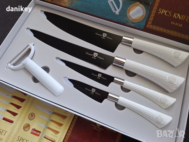 Луксозен комплект ножове 5 части перфектен подарък, снимка 4 - Прибори за хранене, готвене и сервиране - 43409178