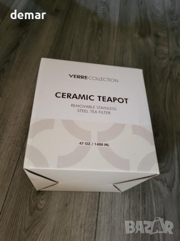 Verre Collection Керамичен чайник с термоустойчива дръжка и подвижен стоманен инфузер 1400 ml бял, снимка 9 - Аксесоари за кухня - 44070749