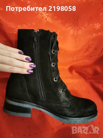 НОВИ черни боти от естествен набук номер 36, снимка 4 - Дамски боти - 47884599