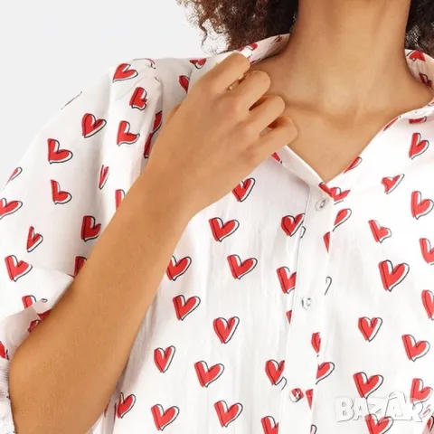 Нова памучна памук риза кукленска елегантна бяла блуза сърца сърце буфан ръкав Sisters point , снимка 2 - Ризи - 49832760