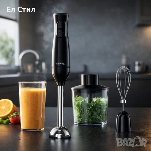 Ръчен пасатор 3 в 1 Rosberg R51112OSC, 350W, Метален накрайник, купа 0.7л., Приставка за разбиване, снимка 4 - Чопъри и пасатори - 53563637