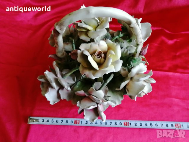 CAPODIMONTE Стара Порцеланова Кошница с Цветя ,Маркирана, снимка 7 - Антикварни и старинни предмети - 38563242