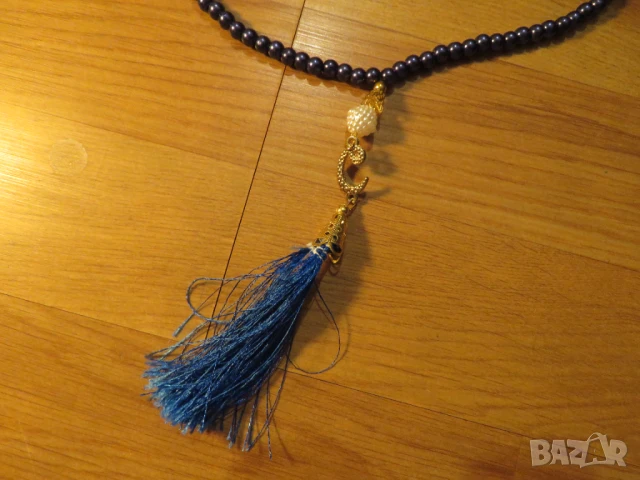 османска броеница, тъмносиня османска броеница със златисти орнаменти , турска броеница  с 99 , снимка 2 - Антикварни и старинни предмети - 50741469