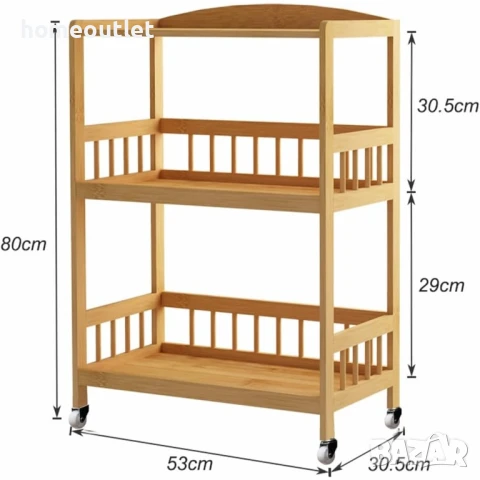 БЕЗПЛАТНА ДОСТАВКА Бамбуково шкафче / етажерка с колелца и многофункционално приложение 60HSJFZC05, снимка 5 - Етажерки - 50656757